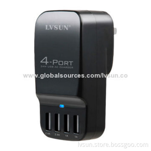 Portable Travel AC Charger with 4 Independent USB Ports/Charging 2 iPad and 2 iPhone Simultaneously